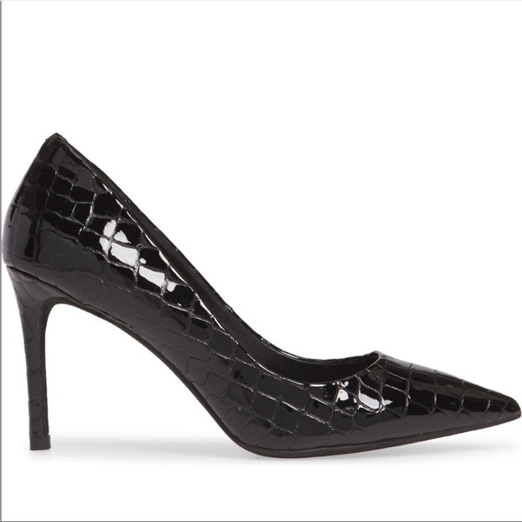Jeffrey Campbell Pelara Black Patent Pointed Toe Pump Croco - Picture 1 of 10